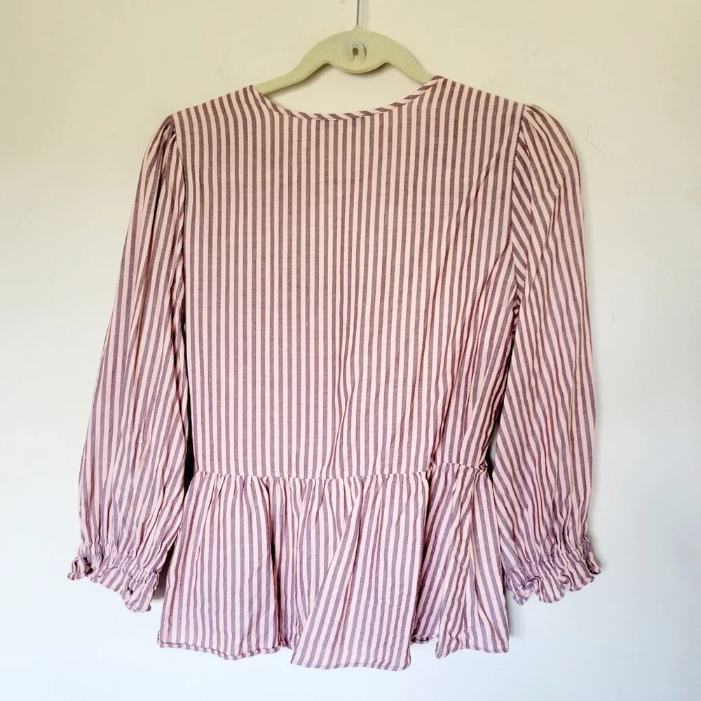 Madewell Puff-Sleeve Peplum Wrap Top in Stripe‎ in Sweet Tulip